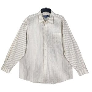 Vtg Polo Ralph Lauren Jerome Dress Shirt Mens XL Ivory White Pin Stripe Textured